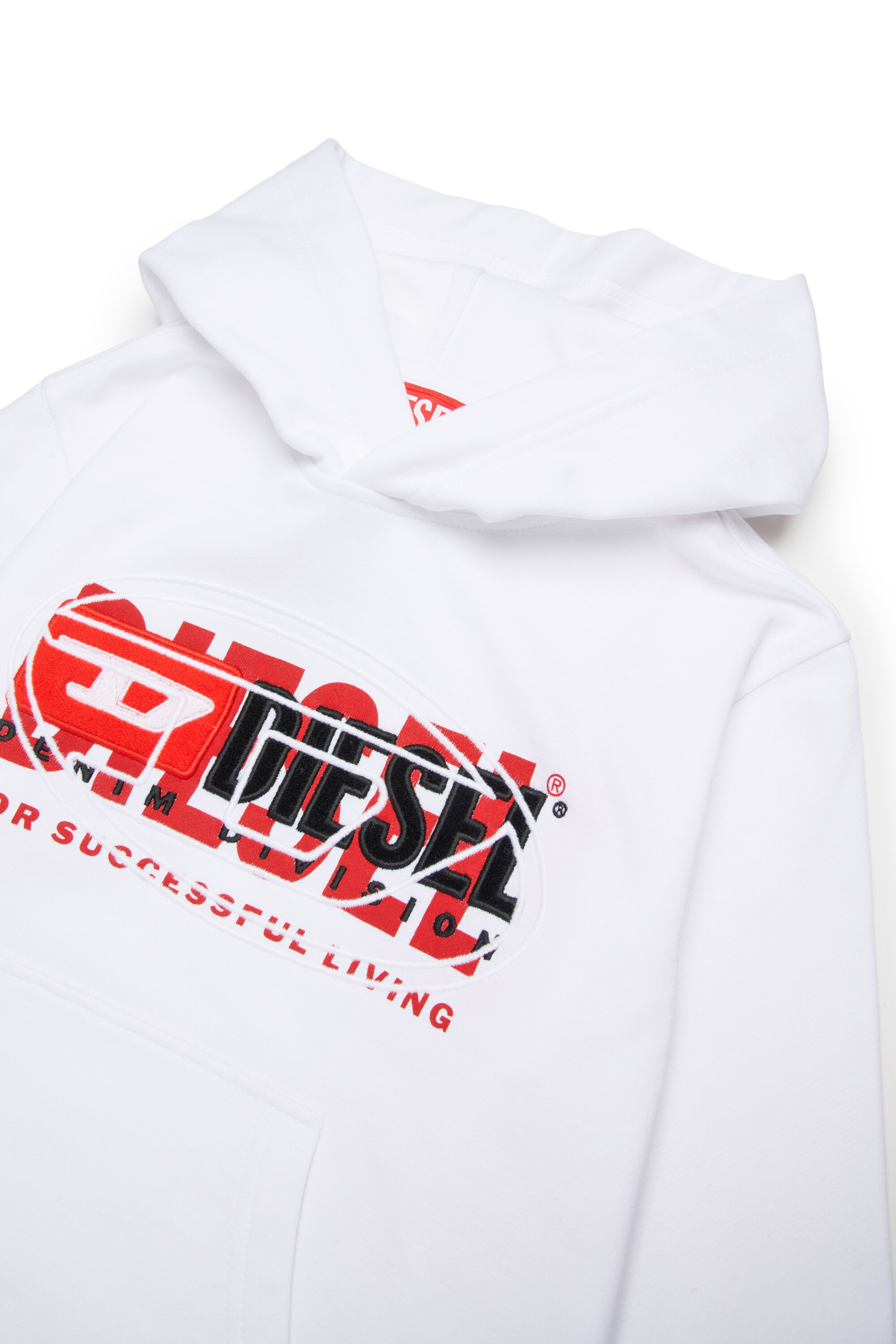 Diesel - SBAXTHOOD OVER, Sudadera con capucha con logotipos superpuestos Hombre in Blanco - 3