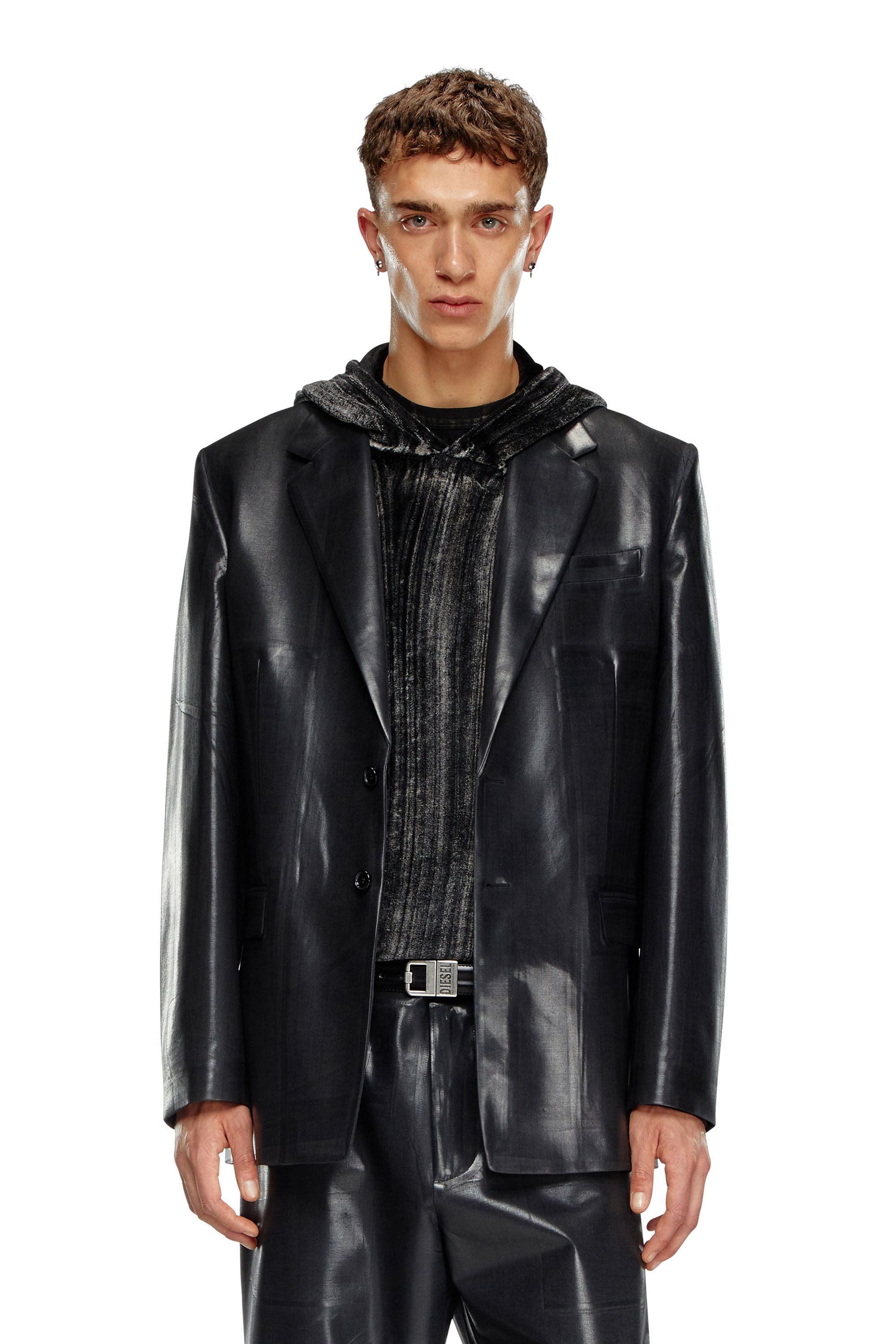Diesel - J-STANLEY, Blazer a rayas finas con parte delantera recubierta Hombre in Negro - 3