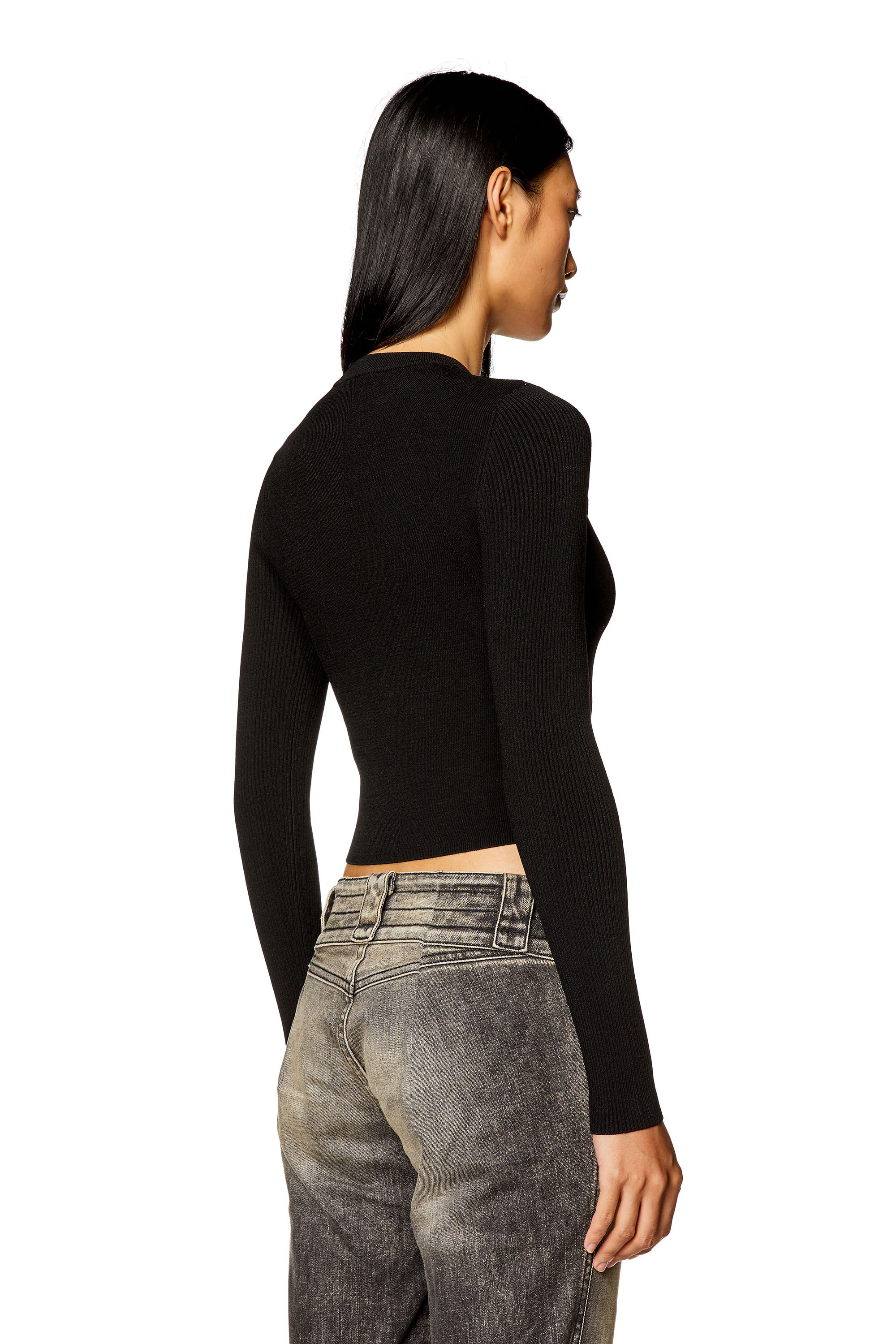 Diesel - M-VALARY, Camiseta de manga larga de tejido de canalé Mujer in Negro - 4