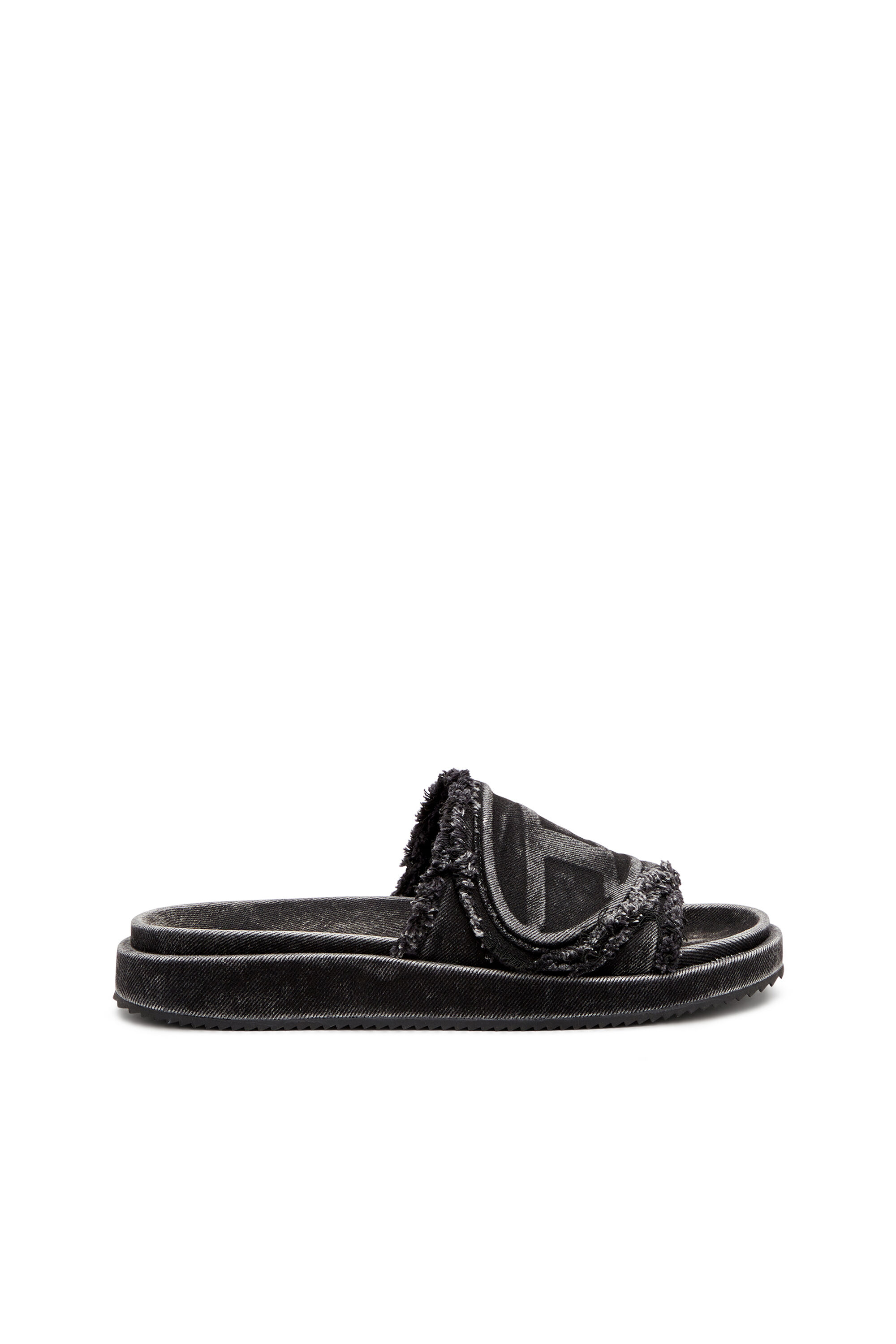 Diesel - SA-SLIDE D OVAL, Sa-Slide D-Chanclas de denim desgastado Unisex in Negro - 1