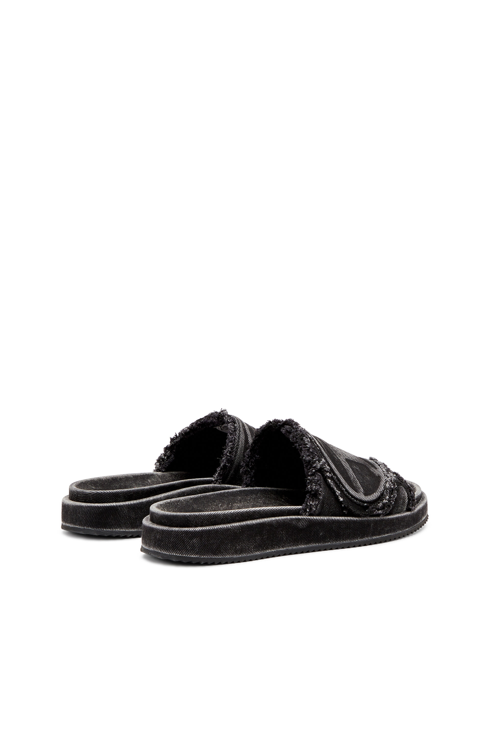 Diesel - SA-SLIDE D OVAL, Sa-Slide D-Chanclas de denim desgastado Unisex in Negro - 3