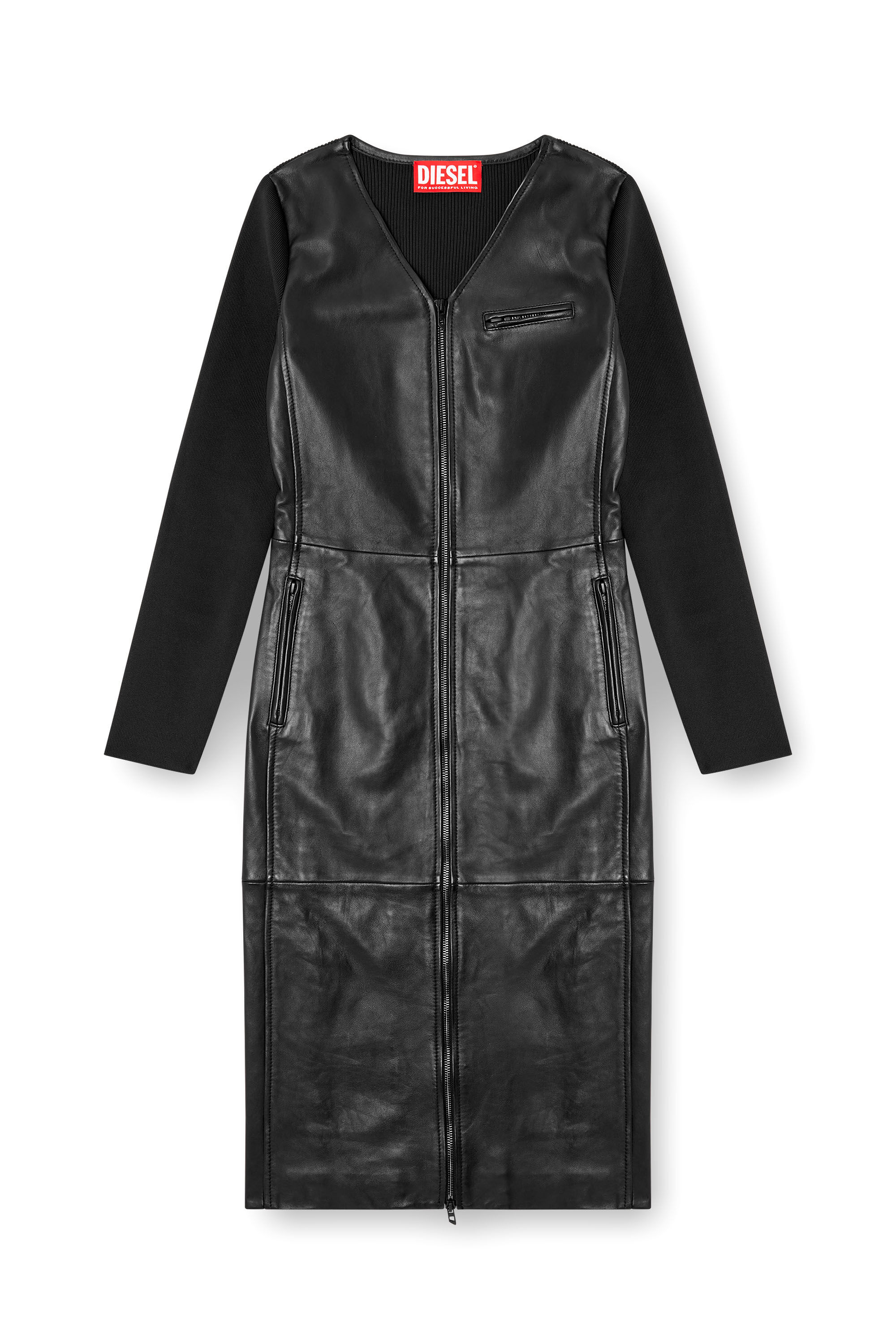 Diesel - L-OLA, Vestido de cuero y tejido elástico Mujer in Negro - 2