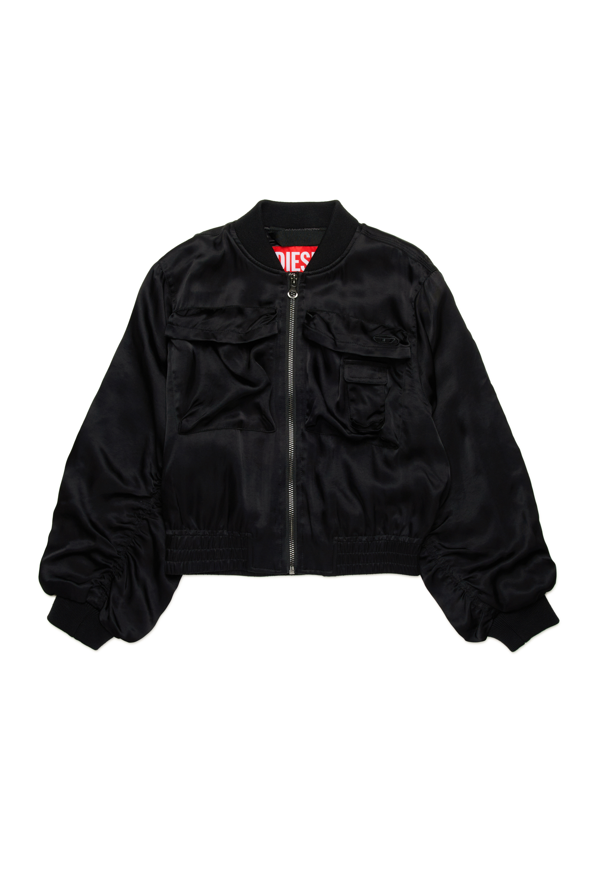 Diesel - JGKHLOWS, Chaqueta bomber de satén con bolsillos cargo Mujer in Negro - 1
