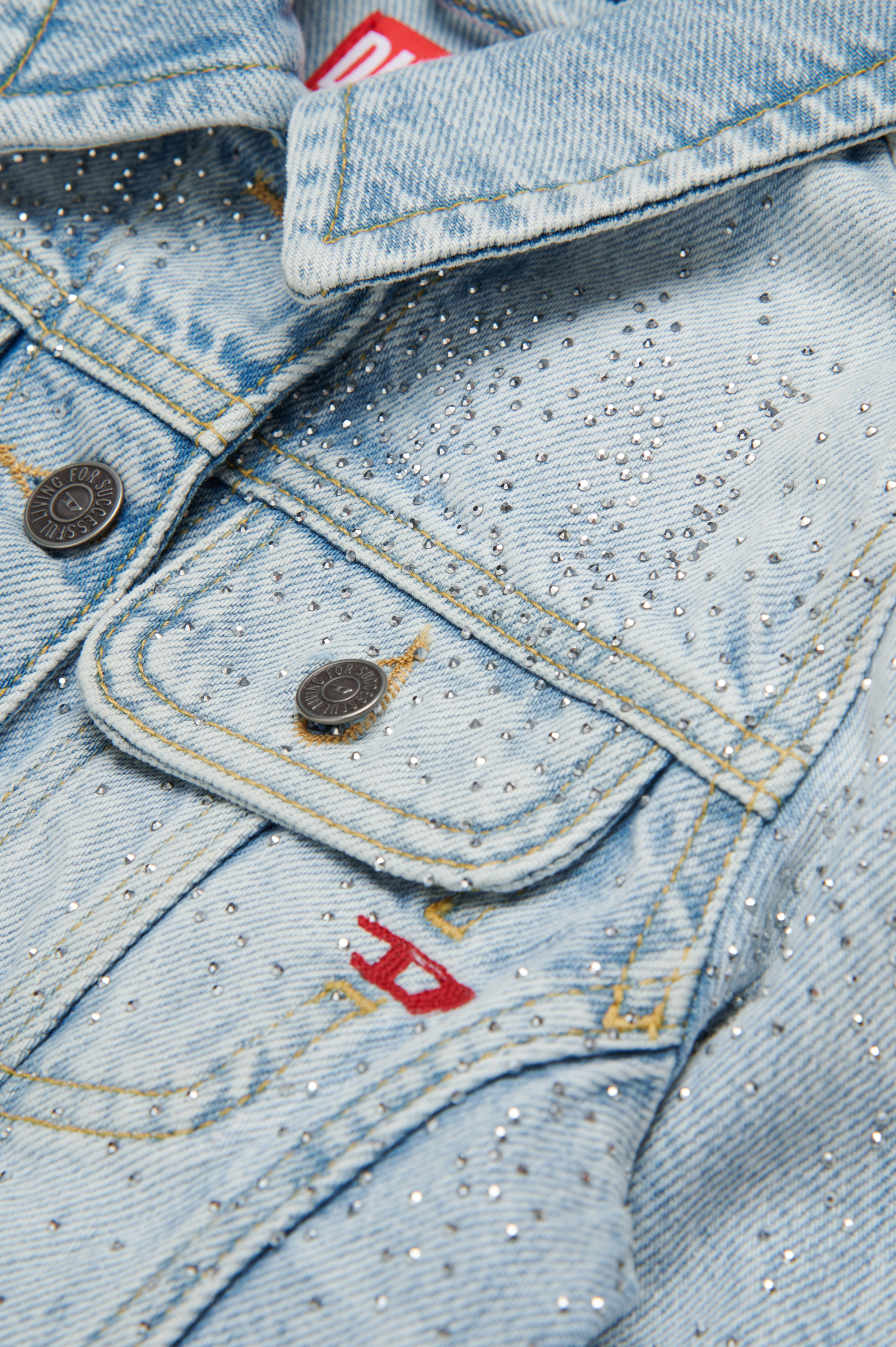 Diesel - JSLIMMY-J, Chaqueta trucker en denim con microdiamantes Mujer in Azul marino - 4