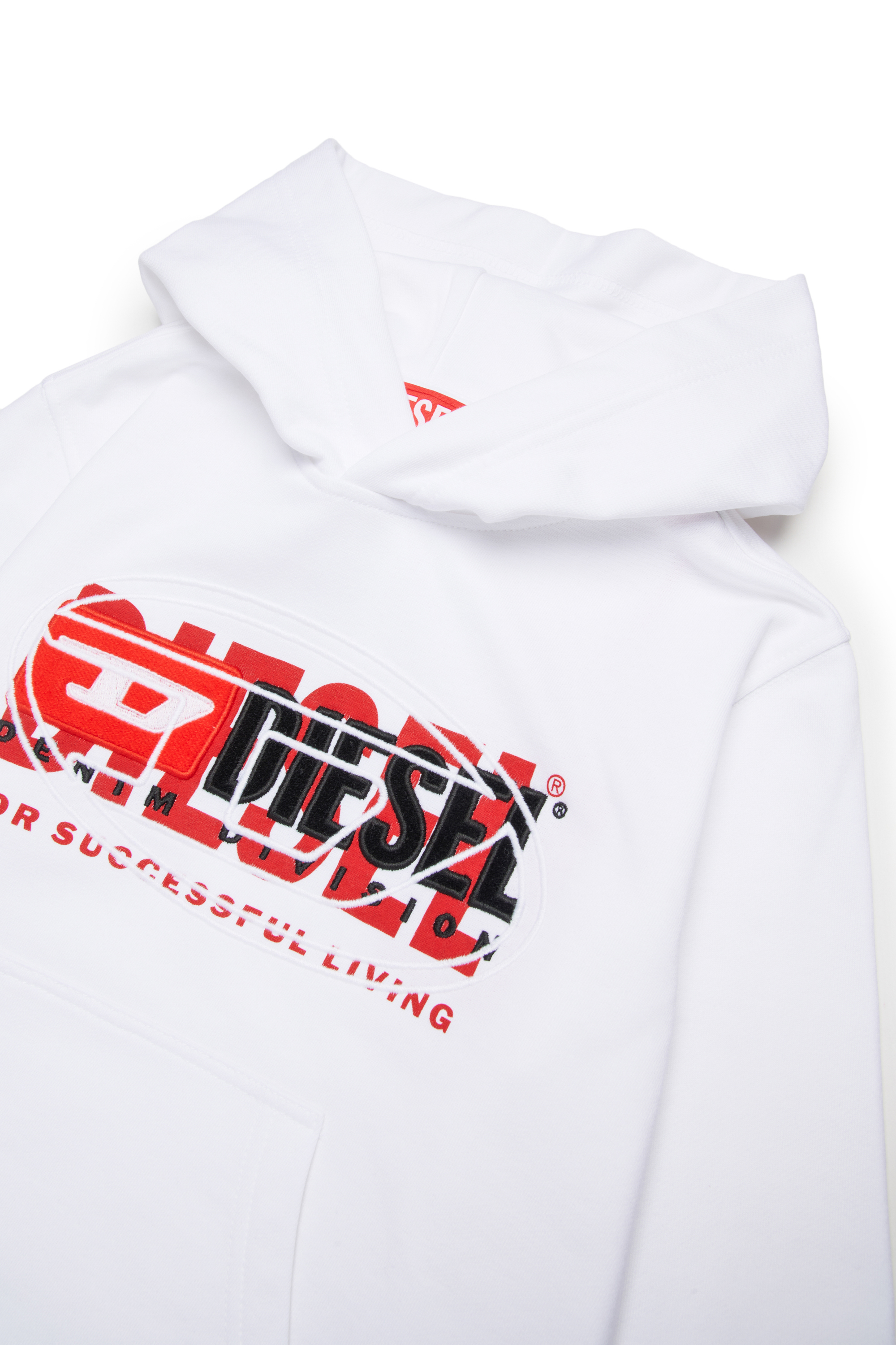 Diesel - SBAXTHOOD OVER, Sudadera con capucha con logotipos superpuestos Hombre in Blanco - 3