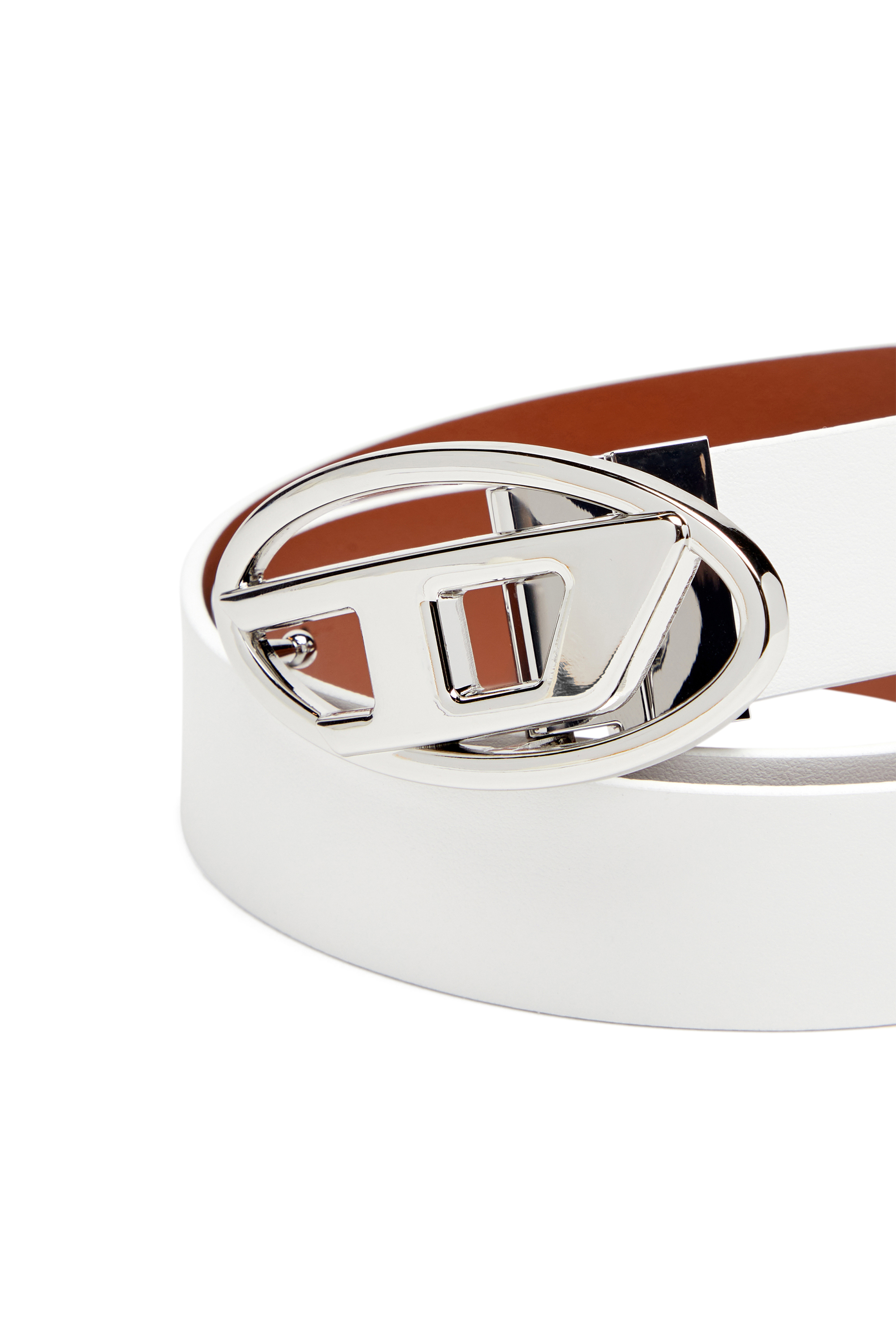 Diesel - B-1DR W REV II 30, Cinturón 3 cm de cuero mate con hebilla Oval D Mujer in Blanco - 3