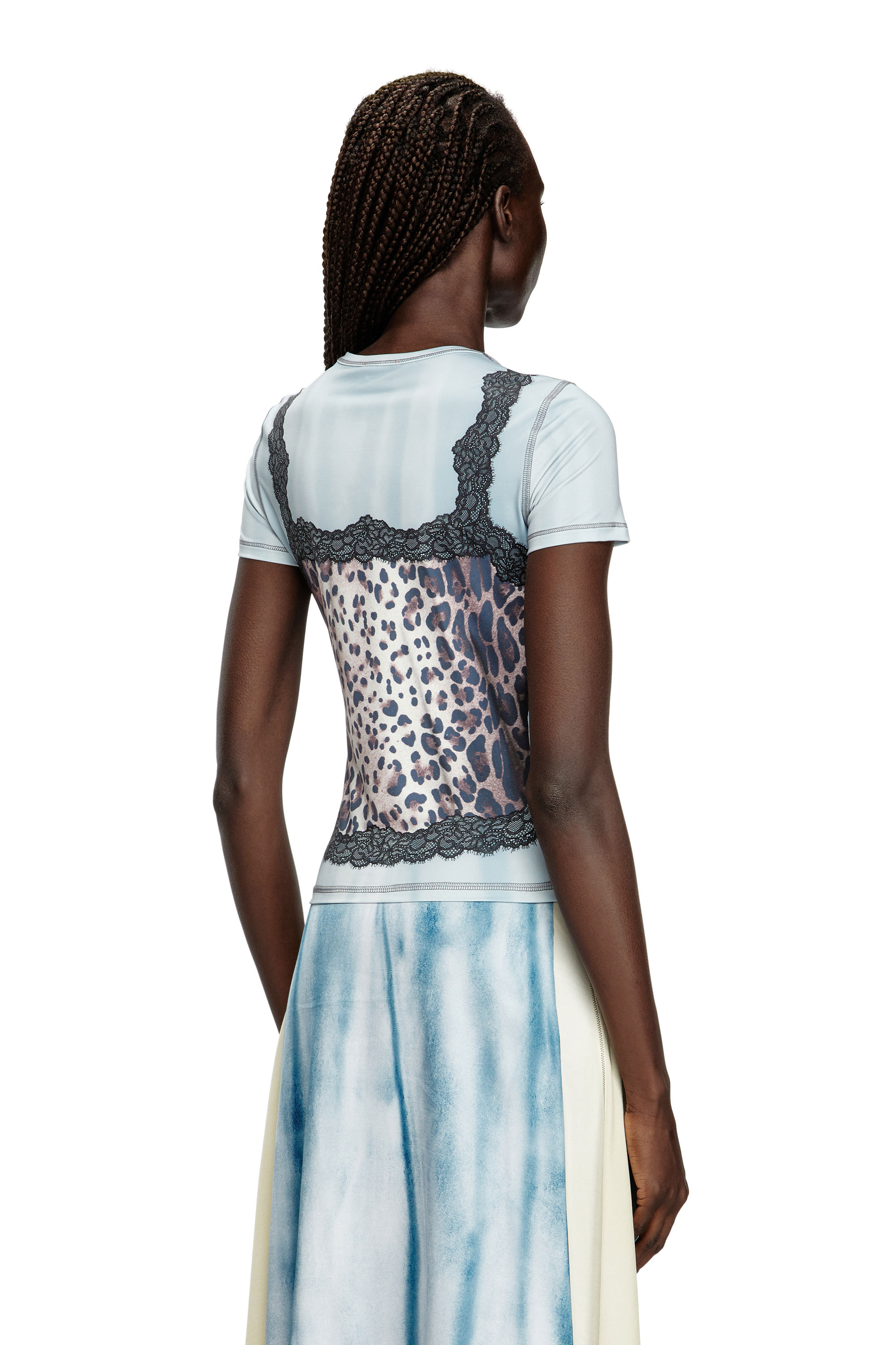 Diesel - T-ILENI, Camiseta elástica con efecto trampantojo de camiseta interior Mujer in Azul marino - 5