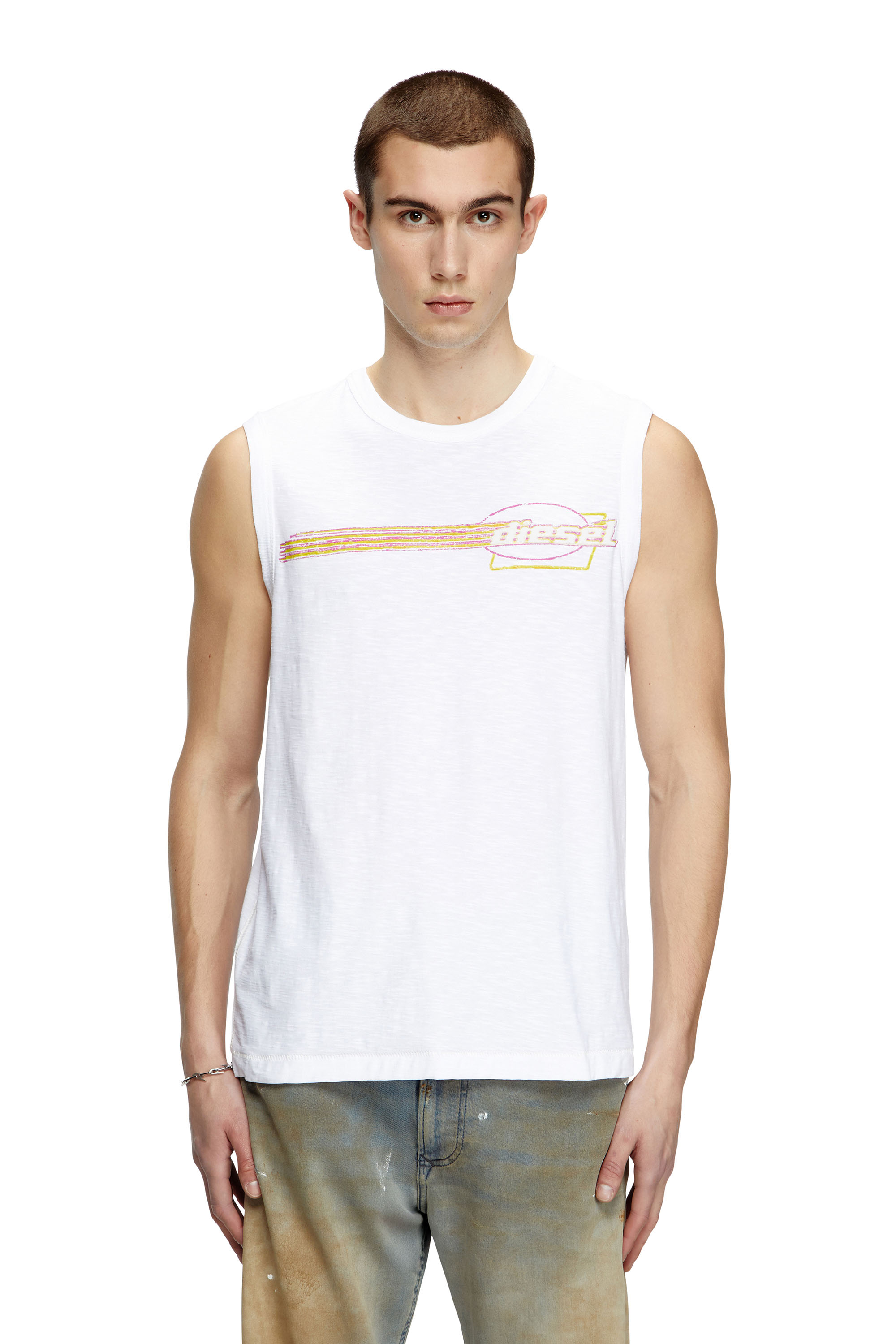 Diesel - T-BISCO-R3, Camiseta de tirantes slub sin mangas con gráfico de logotipo en relieve Hombre in Blanco - 2