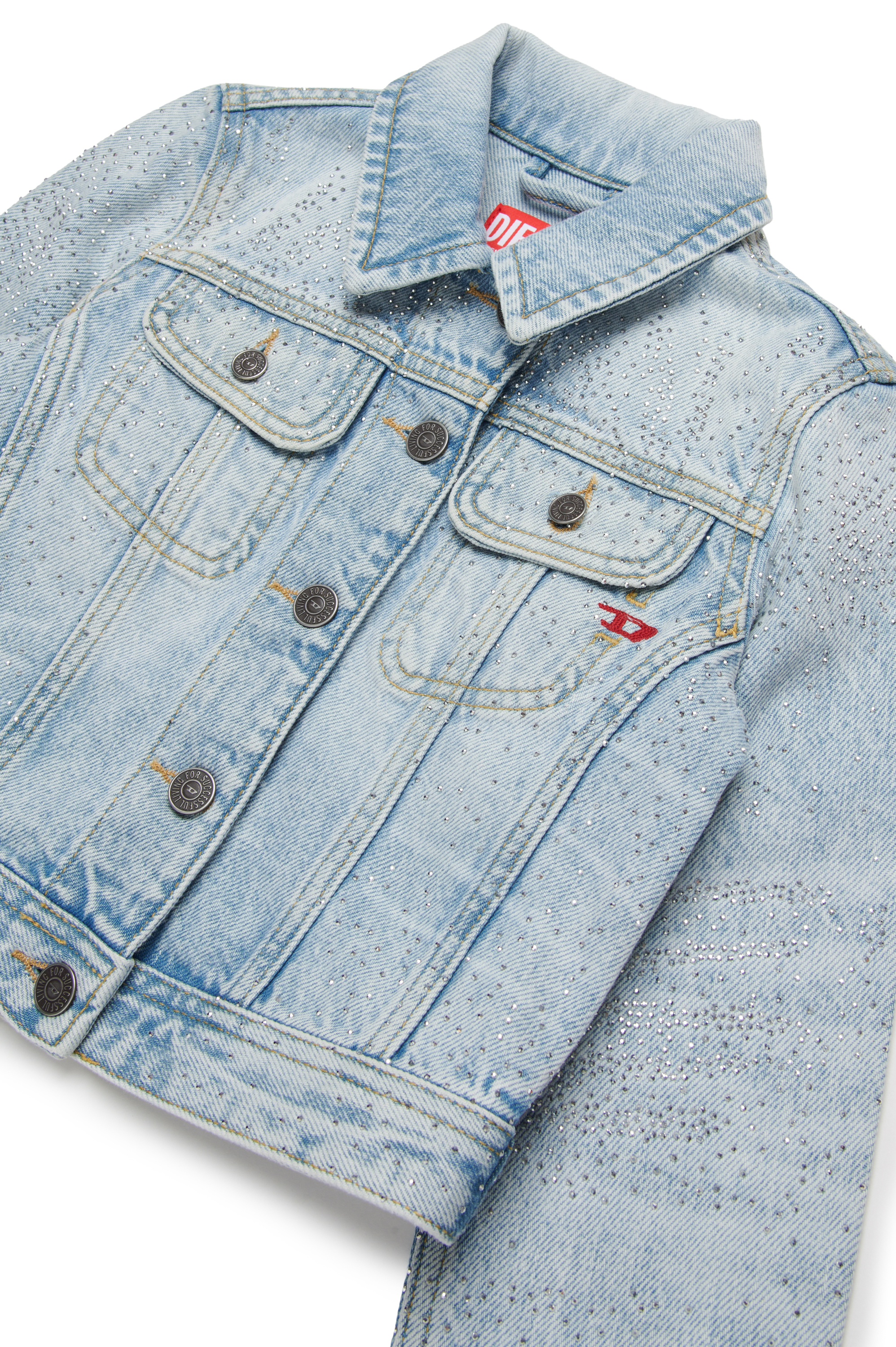 Diesel - JSLIMMY-J, Chaqueta trucker en denim con microdiamantes Mujer in Azul marino - 3