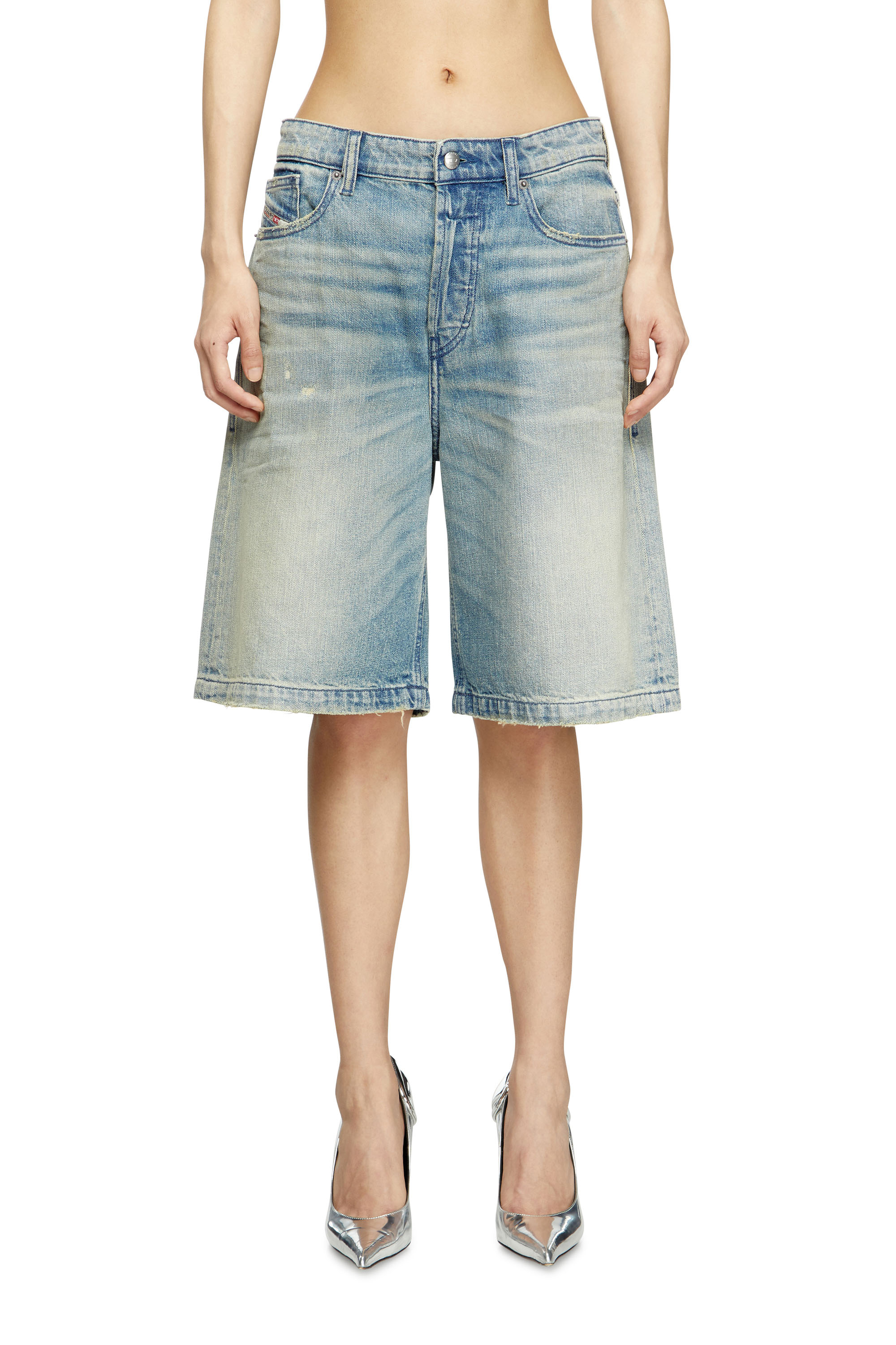 Diesel - DE-SIRE-SHORT, Pantalones cortos en denim de efecto desgastado Mujer in Azul marino - 1