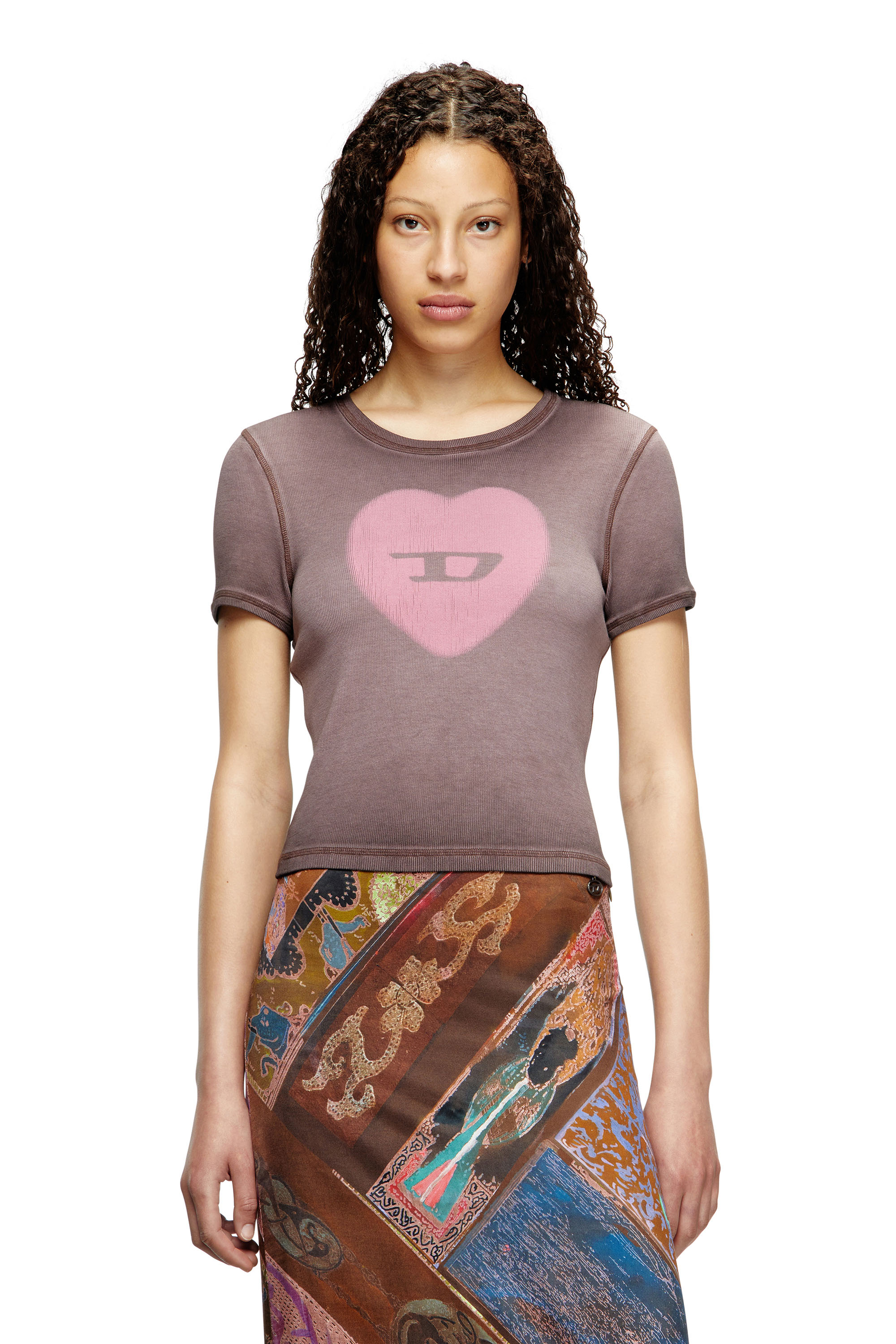 Diesel - T-ELE, Sudadera con corazón D en acuarela Mujer in Morado - 1